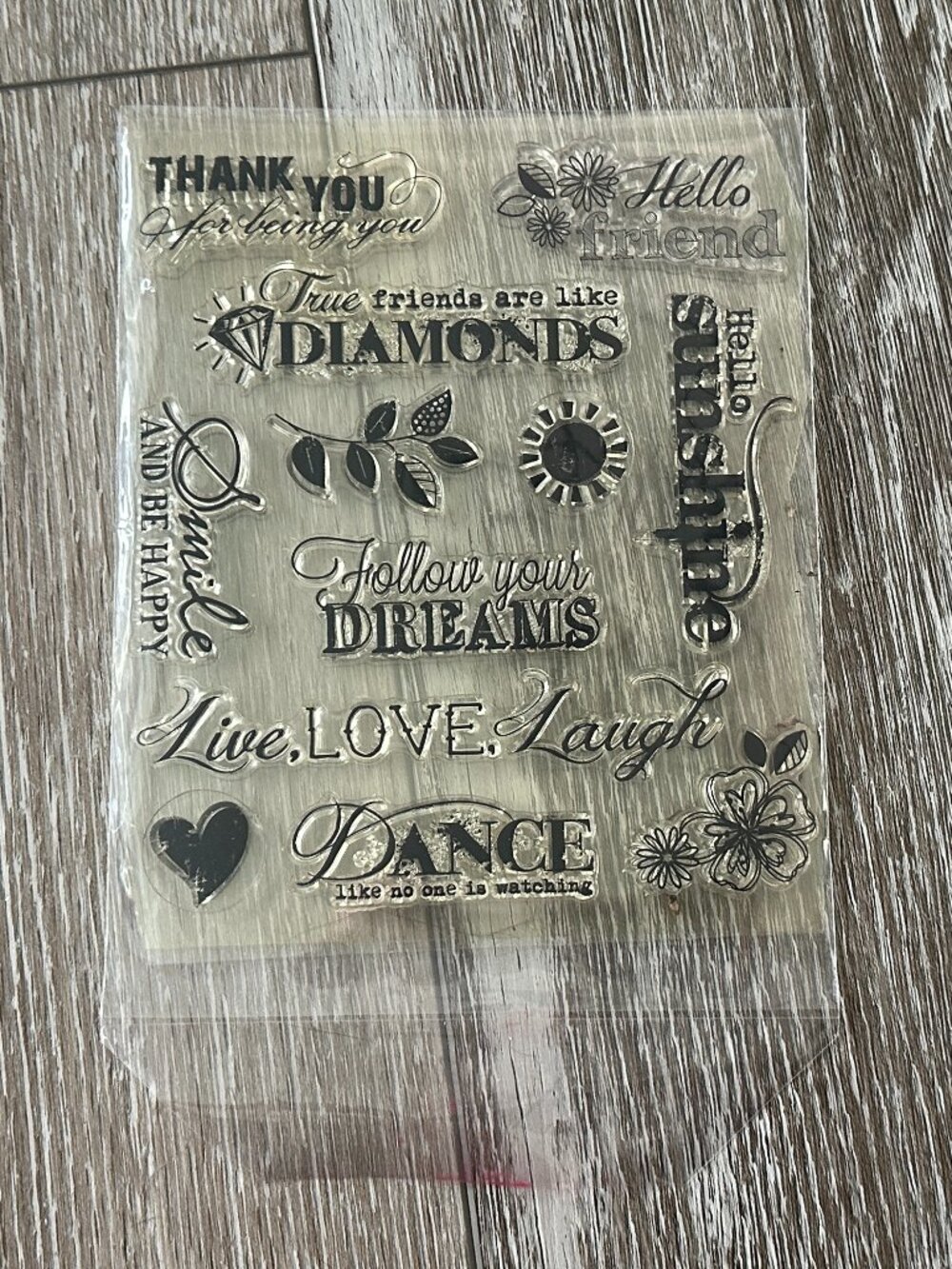 Fun Clear Stamps Feel Good Sentiments Smile & Be Happy, Hello Sunshine etc